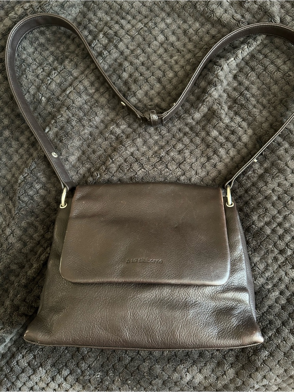 Vintage Liz Claiborne Dark Brown Leather Crossbody Bag